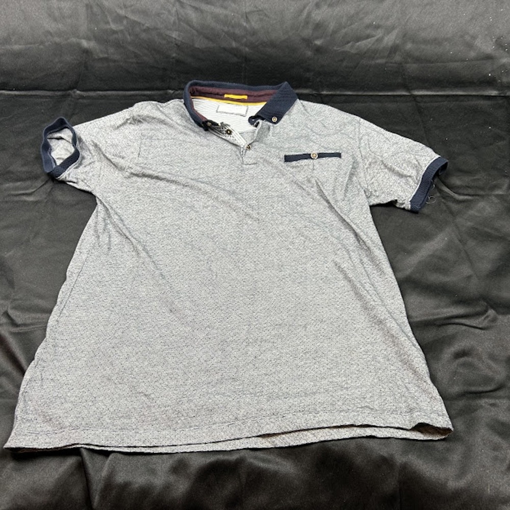 Cactus Man Ricky Singh Grey Textured Polo Shirt Navy Trim Mens Large